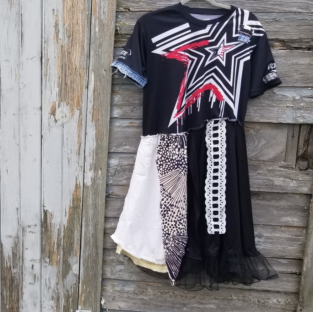 Street Fashion Asymmetrical Star Upcycled Dress